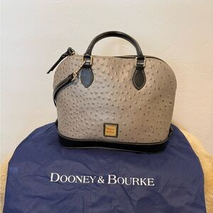 Dooney & Bourke Ostrich Gray and Black Textured Leather Satchel